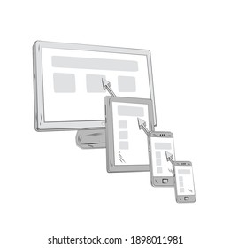 monitor, phone, tablet on a white background