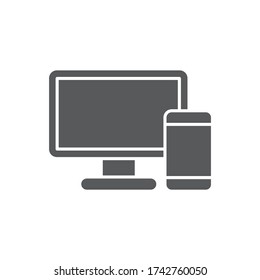 Simulación del símbolo del icono del vector del monitor del monitor y del teléfono aislado en fondo blanco