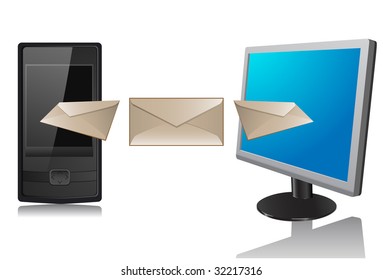 Monitor and phone. A vector. Without mesh.