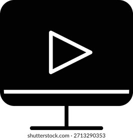 Icono del Botón Video del juego del monitor para los tutoriales, transmisión de los medios, Vector en línea de la interfaz de aprendizaje, símbolo minimalista de la pantalla del ordenador con el fondo transparente