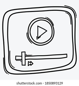 Monitor play fast forward doodle vector icon. Drawing sketch illustration hand drawn line.