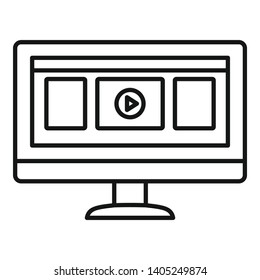 Monitor play video icon. Outline monitor play video vector icon for web design isolated on white background