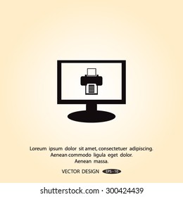 Monitor with printer vector icon