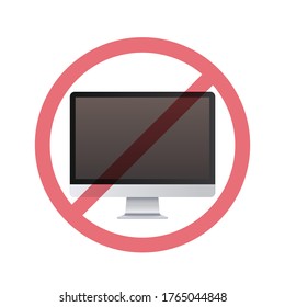 monitor in prohibition sign digital detox concept do not use computer vector illustration