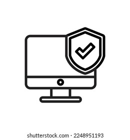 Ilustración de vectores de iconos de contorno de protección de monitor