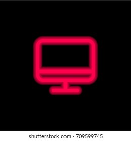 Monitor red glowing neon ui ux icon. Glowing sign logo vector