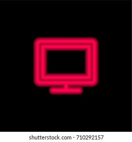 Monitor red glowing neon ui ux icon. Glowing sign logo vector