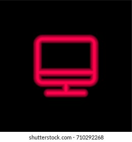 Monitor red glowing neon ui ux icon. Glowing sign logo vector