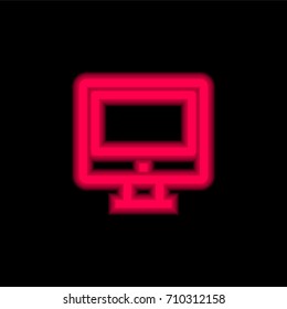 Monitor red glowing neon ui ux icon. Glowing sign logo vector
