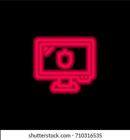 Monitor red glowing neon ui ux icon. Glowing sign logo vector