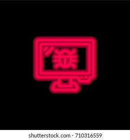 Monitor red glowing neon ui ux icon. Glowing sign logo vector
