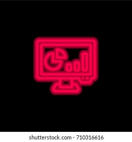 Monitor red glowing neon ui ux icon. Glowing sign logo vector