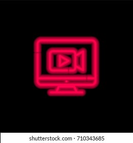 Monitor red glowing neon ui ux icon. Glowing sign logo vector