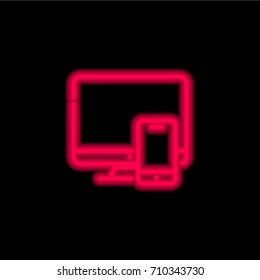 Monitor red glowing neon ui ux icon. Glowing sign logo vector