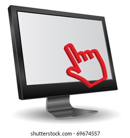 monitor and red hand cursor