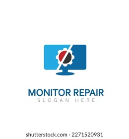 monitor repair computer technology logo design symbol