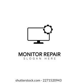 símbolo de diseño del logotipo de la tecnología informática de reparación de monitores