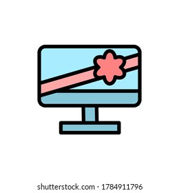 Monitor, ribbon icon. Simple color with outline vector elements of present icons for ui and ux, website or mobile application