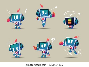 Monitor Robot Mascot Character Set