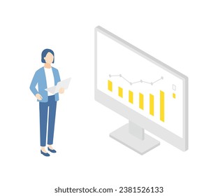 Monitor and sales graph. Business person making business strategy
