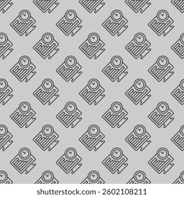 Monitor screen with chart and clock line seamless pattern, remote work theme. Vector graphics. Market job, task schedule display sign with background, repeat line icon