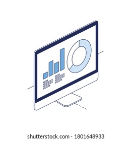 Monitor Screen Charts. Vector 3d Line Isometric, Color Web Icons Set, New Flat Style. Creative Illustration, Idea For Infographics.