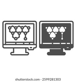 Monitor screen with chemical formula line and solid icon, pharmacy concept. Vector graphics. Chemical compounds display, science sign on white background, outline style icon for mobile or web design