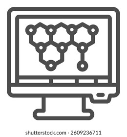 Monitor screen with chemical formula line icon, pharmacy concept. Vector graphics. Chemical compounds display, science sign on white background, outline style icon for mobile or web design