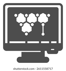 Monitor screen with chemical formula solid icon, pharmacy concept. Vector graphics. Chemical compounds display, science sign on white background, glyph style icon for mobile or web design