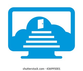 monitor screen cloud stair computer laptop technology gadget network image vector icon logo symbol