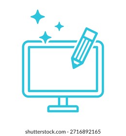 Monitor, pantalla, símbolo de escritorio aislado en blanco. Conjunto de iconos azules.