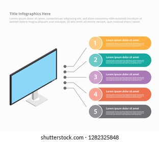 monitor screen device isometric style 3d infographic template banner website or brochure print for information statistic - vector illustration