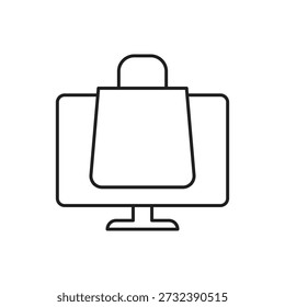 Monitor screen displaying a shopping bag for online retail
