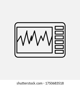 Monitor screen displays heart rate icon, vector design, line style, isolated in a gray background