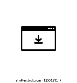 Monitor screen with download sign, vector icon in line, solid flat style