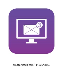 Monitor screen with email sign icon digital purple for any design isolated on white vector illustration