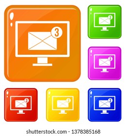 Monitor screen with email sign icons set collection vector 6 color isolated on white background