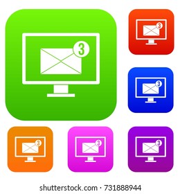 Monitor screen with email sign set icon color in flat style isolated on white. Collection sings vector illustration