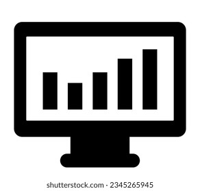 Monitor screen with graph. Vector black icon isolated on white background. Flat vector.