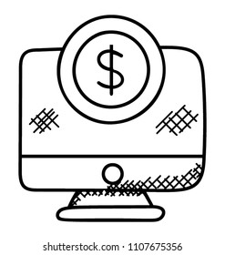 
A monitor screen having dollar sign depicting e- transaction.
