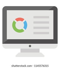 A monitor screen having pie chart interface, icon for web analytics 