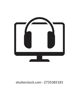 Monitor-Bildschirm mit Kopfhörer-Silhouettensymbol