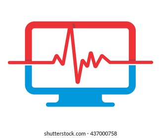 monitor screen heart line computer laptop technology gadget network image vector icon logo symbol