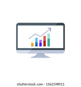 Monitor screen icon with graph chart. Business statistics. Web analytics