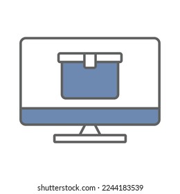 Monitor screen icon illustration with cargo box. suitable for tracking icon. icon related to logistic, delivery. Two tone icon style. Simple vector design editable