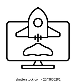 Bildschirm-Symbol-Illustration mit Rakete. geeignet für das Startsymbol. Symbol für Entwickler. Stylesymbol-Stil. geeignet für Apps, Websites, mobile Apps. Einfaches Vektordesign bearbeitet
