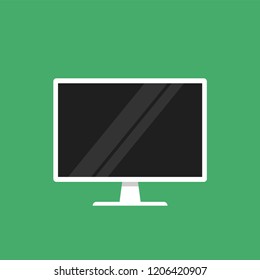 Monitor screen icon. PC monitor, on the green background. Flat design. Vector.