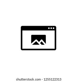 Monitor screen with image sign, vector icon in line, solid flat style