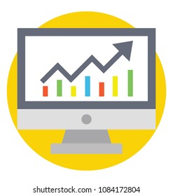 
A monitor screen with line graph, concept of web analysis flat icon
