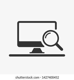 Monitor screen and magnifying glass icon vector logo template. Internet search concept icon